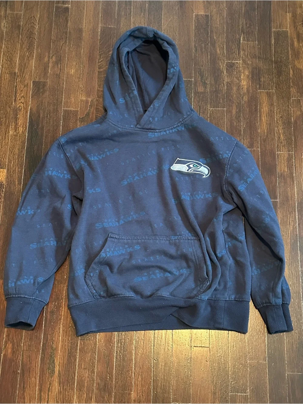 NFL Team Apparel Seattle Seahawks Youth Hoodie Navy Blue All-Over Print
